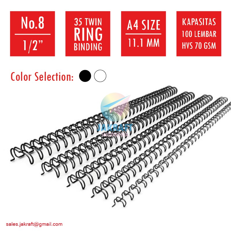 

(100 Pcs) Ring Spiral Wire Jilid Kawat No.8 (1/2) 3:1 | 35 Lubang Hitam / Putih