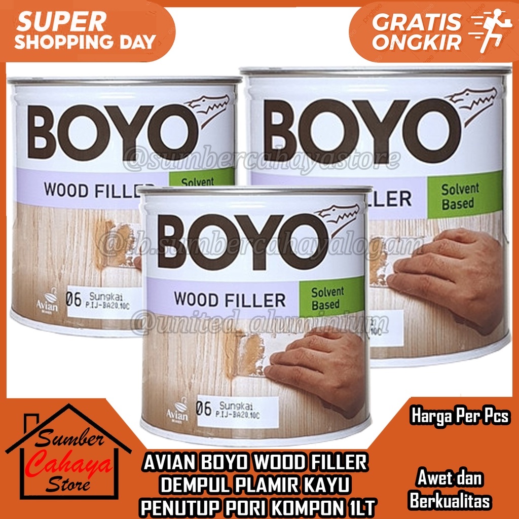 AVIAN BOYO WOOD FILLER DEMPUL PLAMIR KAYU PENUTUP PORI KOMPON 1LT LITER JATI TEAK SUNGKAI KAMPER MER