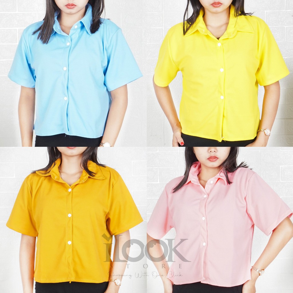 Kemeja crop spinny house - one pocket - plain crop - kemeja crop (bahan creap)