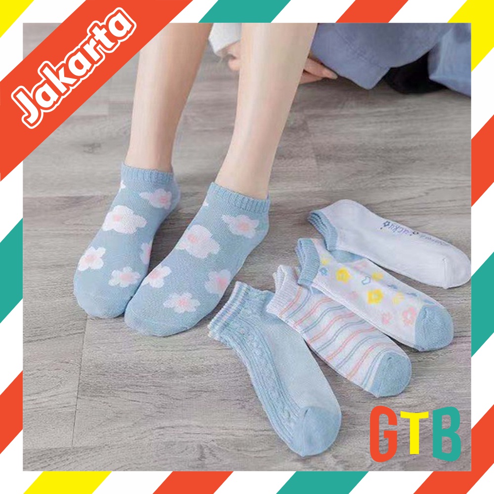 ❤GTB❤ Kaos Kaki Wanita Motif Bunga Biru Fashion Korea Women Sock Import Murah KK004