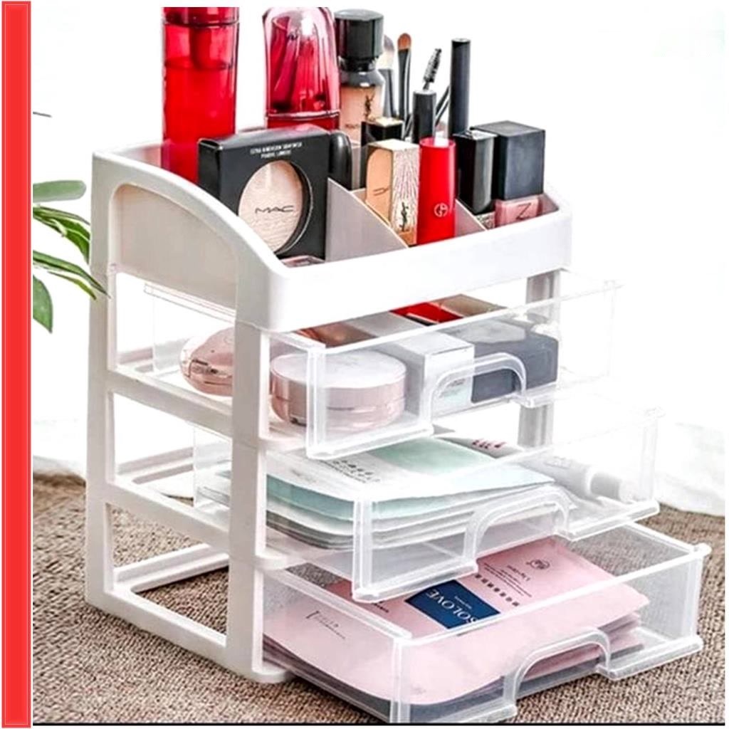 Rak Kosmetik 3 Laci - Rak Make Up Susun Tempat Alat Tulis Kantor ATK Kotak Penyimpanan Serbaguna  MakeUp Organizer