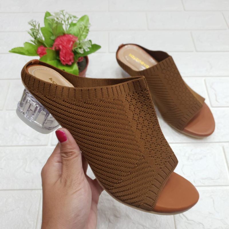 sepatu wanita hak kaca rajut 3cm