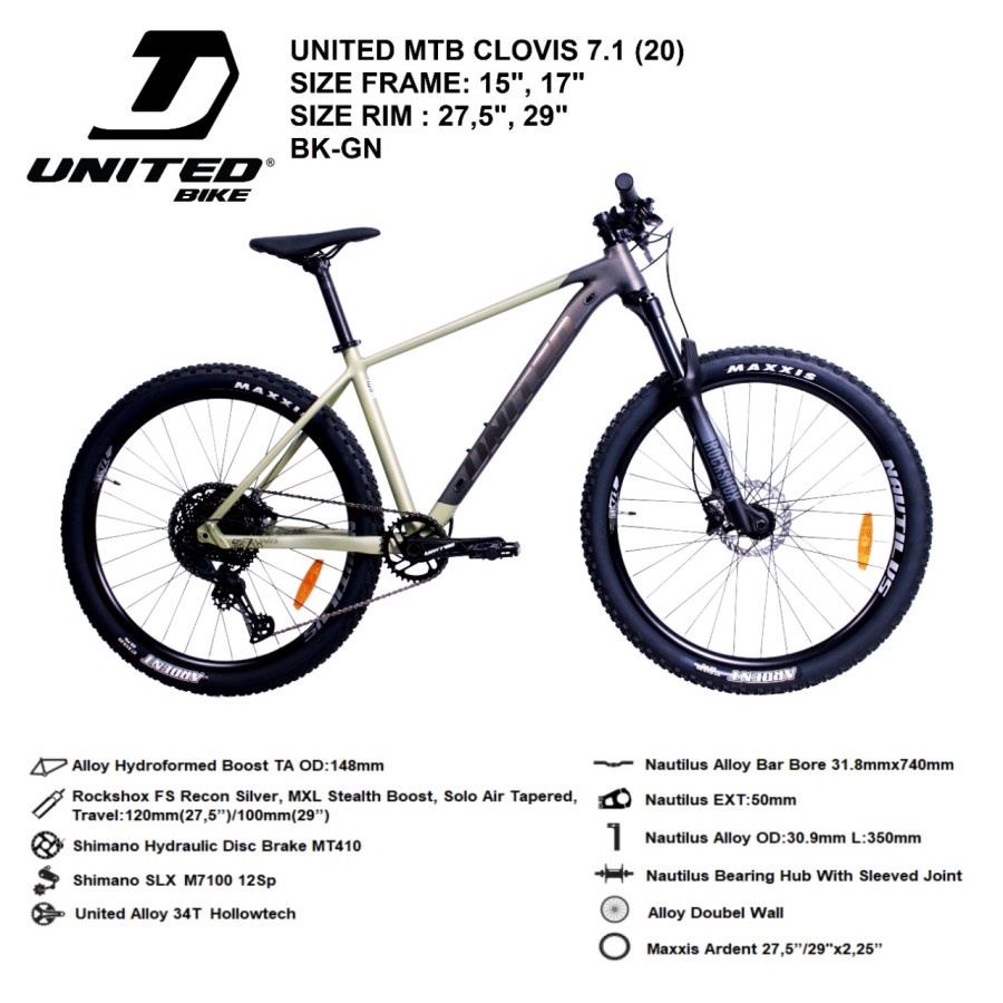 Sepeda Gunung MTB UNITED Clovis 7.1 12Sp SLX Fork Rockshox Recon Air