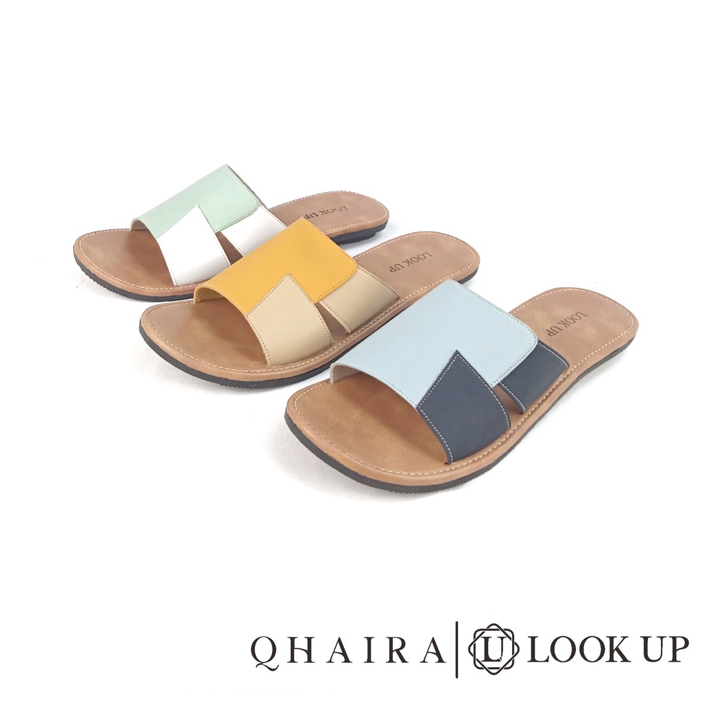 Sandal Kulit Wanita Sandal Teplek Wanita Sandal Wanita Kekinian Anti Licin Sandal Kokop Slide Slop Terbaru Original Look Up - QHAIRA