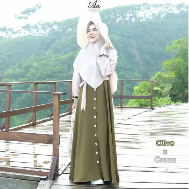 FMOS Mecca Gamis Syari Size S M L XL Fashion Muslim Gamis Terbaru 2021-Olive