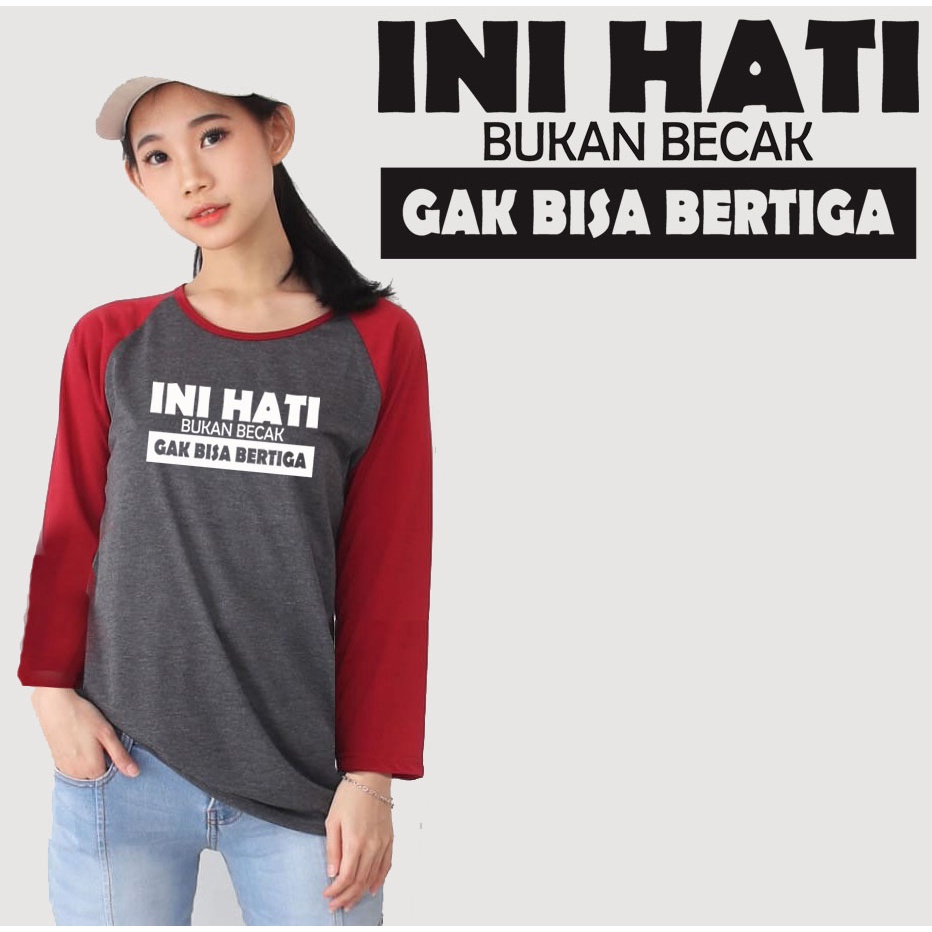 Kaos Raglan Abu Tua Lengan Panjang Gambar Hati Becak