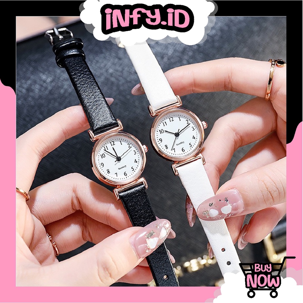 INFY - Jam Tangan Wanita Kecil Analog Quartz Dengan Strap PU Leather Fashion Casual Import JT047