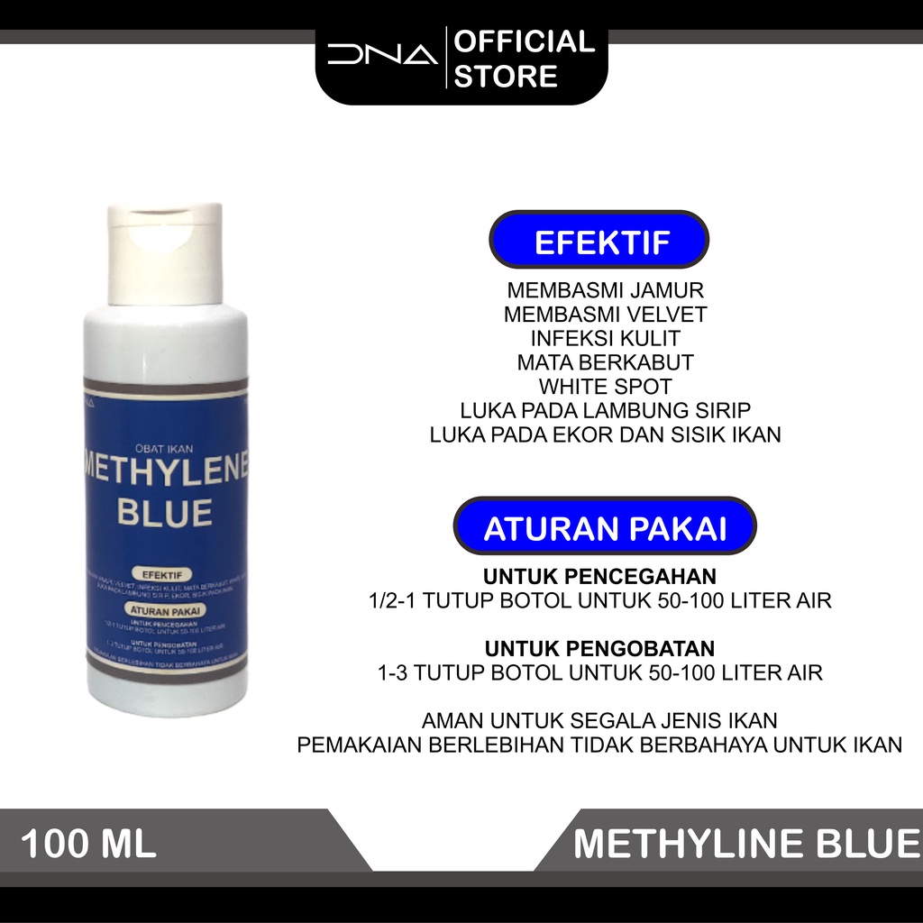 Obat Ikan METHYLINE BLUE untuk segala jenis penyakit ikan Untuk jamur kutu velvet mata berkabut luka gores luka pada sirip ekor insang obat biru