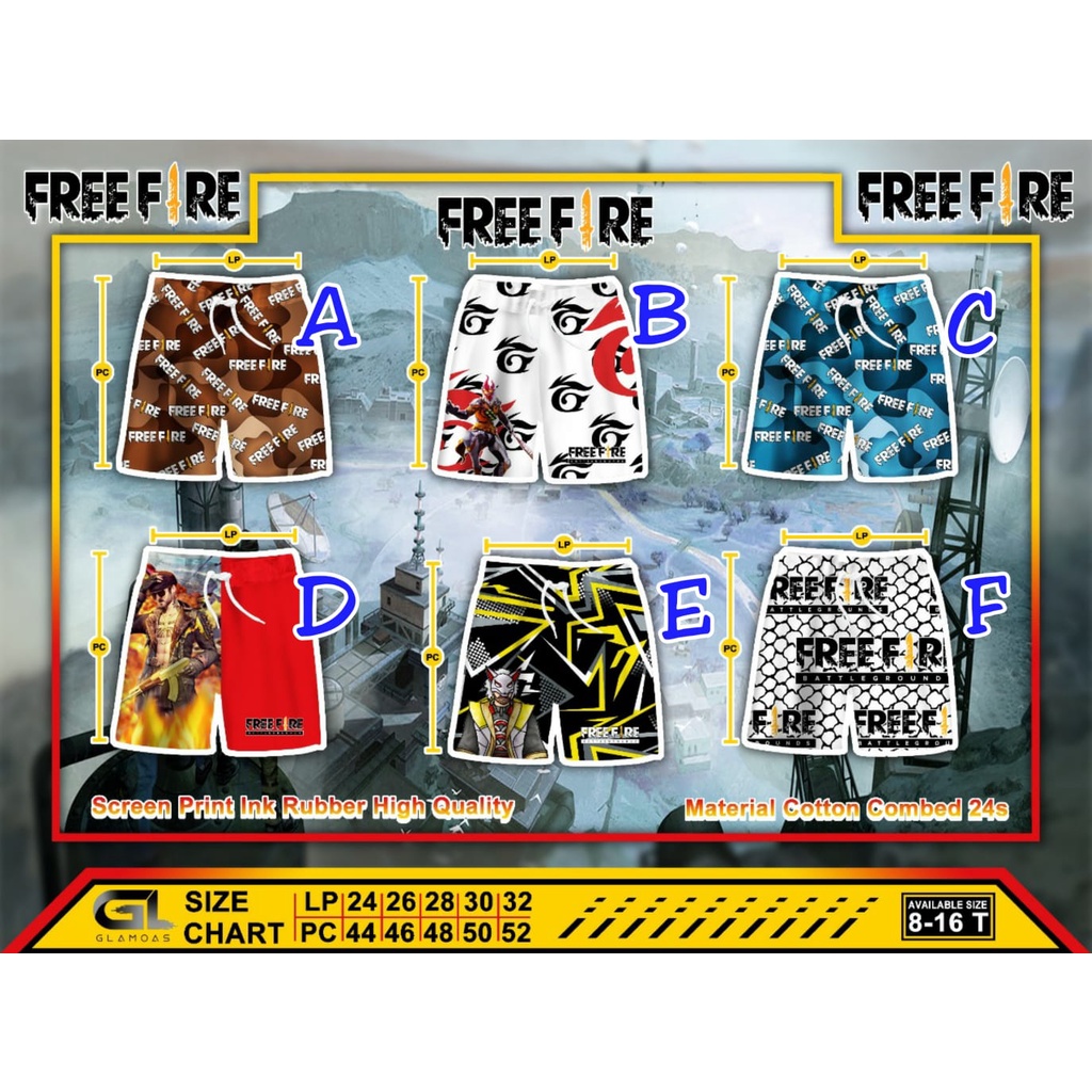 CELANA ANAK LAKI LAKI FREE FIRE 8-16 TAHUN