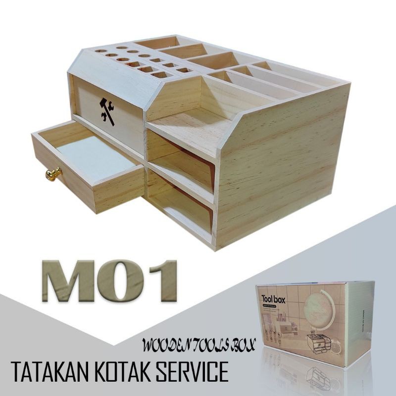 TATAKAN KOTAK SERVICE TEMPAT PERALATAN SERVICE  SERVIS HP M01 WOODEN TOOLS BOX