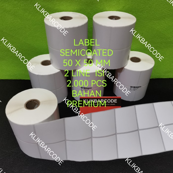 

label barcode semicoated sticker,5x5 cm, 50 x 50 mm,isi 2000 pc,ok kak