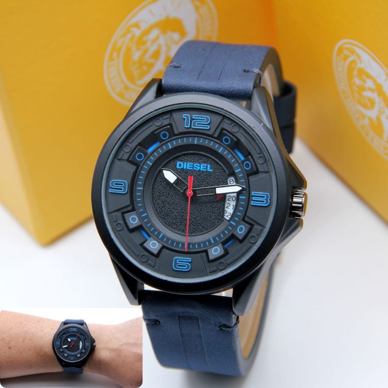 (AJ)JAM TANGAN DIESEL CASUAL FASHION PRIA TALI KULIT FREE BOX(COD)