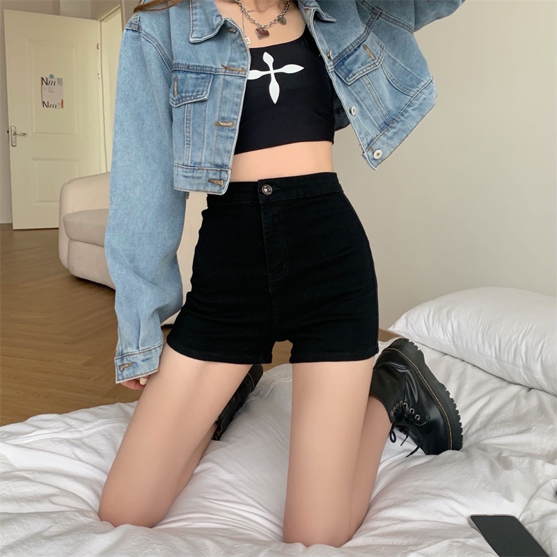 Celana Pendek Jeans Wanita  Hitam Highwaist / Celana Pendek Wanita Denim Hot Pants Korean