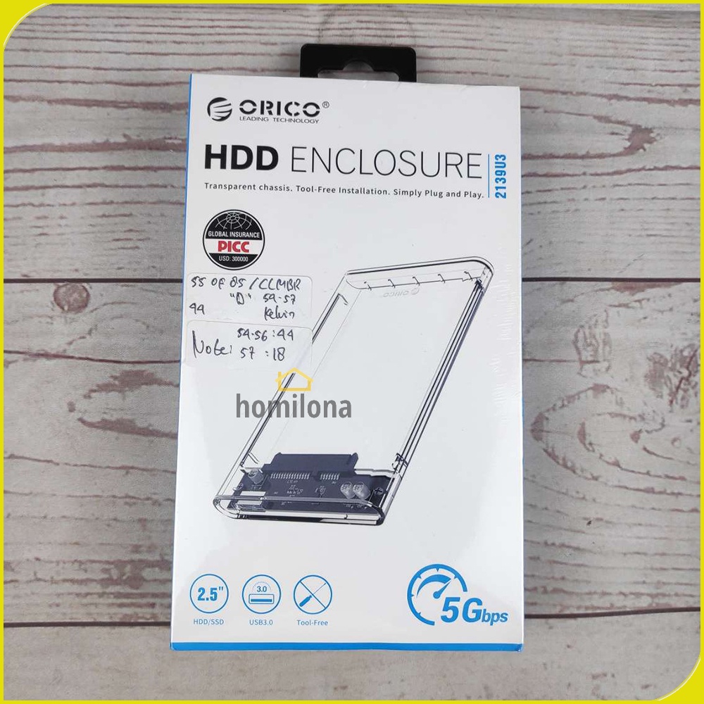 Hard Drive Hardisk Casing Case Kotak Enclosure 2.5 inch USB 3.0 - Orico 2139U3 - Transparent