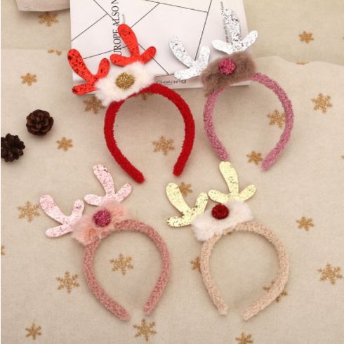 BN bando tanduk rusa premium bulu antler pesta natal headband christmas deer