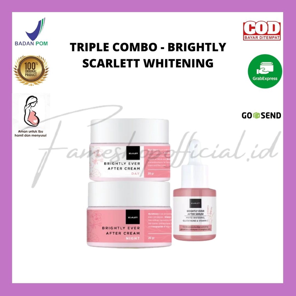 FAMESHOP - TRIPLE COMBO BRIGHTLY &amp; ACNE SCARLETT WHITENING | dengan Cream/facial wash &amp; Toner