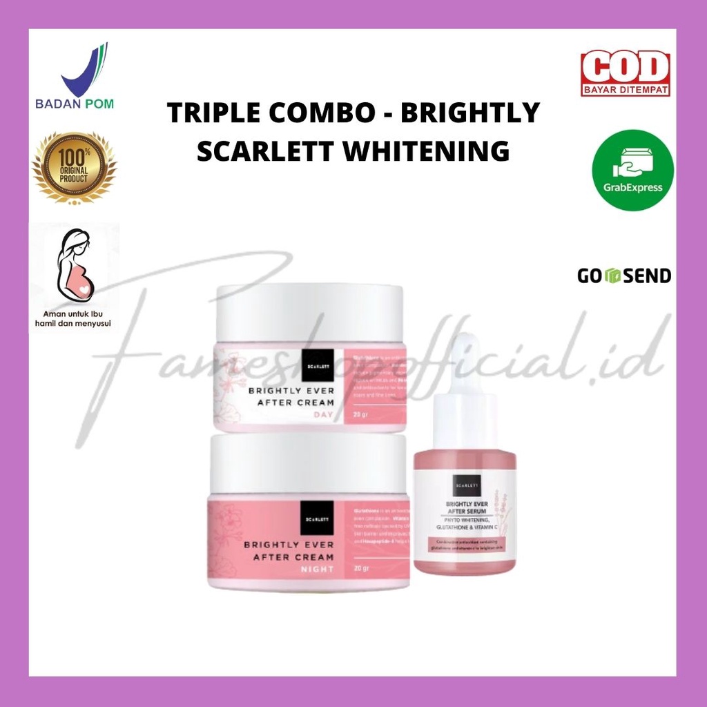 FAMESHOP - TRIPLE COMBO BRIGHTLY &amp; ACNE SCARLETT WHITENING | dengan Cream/facial wash &amp; Toner