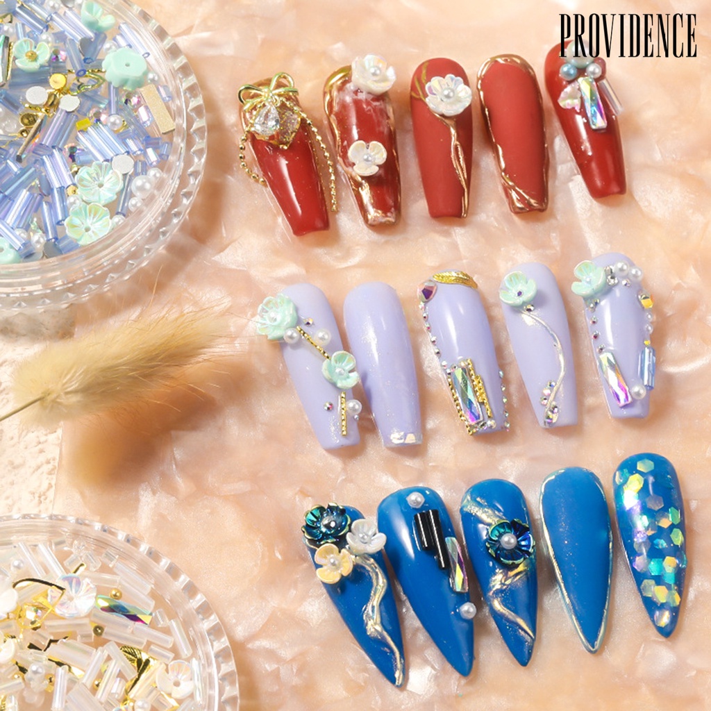 1 Kotak Ornamen Kuku 3d Bentuk Bunga Warna-Warni Aksen Berlian Imitasi Untuk Wanita