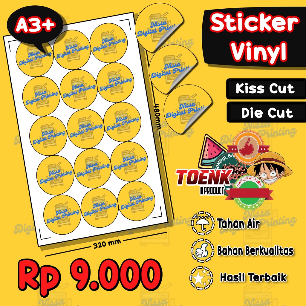 

PRINT CETAK STICKER VINYL A3+ KISS CUT Glossy/Transparant/DOff