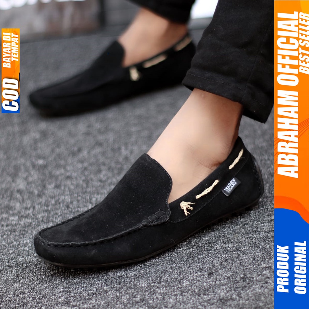 Sepatu Slip On Casual Santai Slop Hitam Kerja Pria Abraham Hunigo