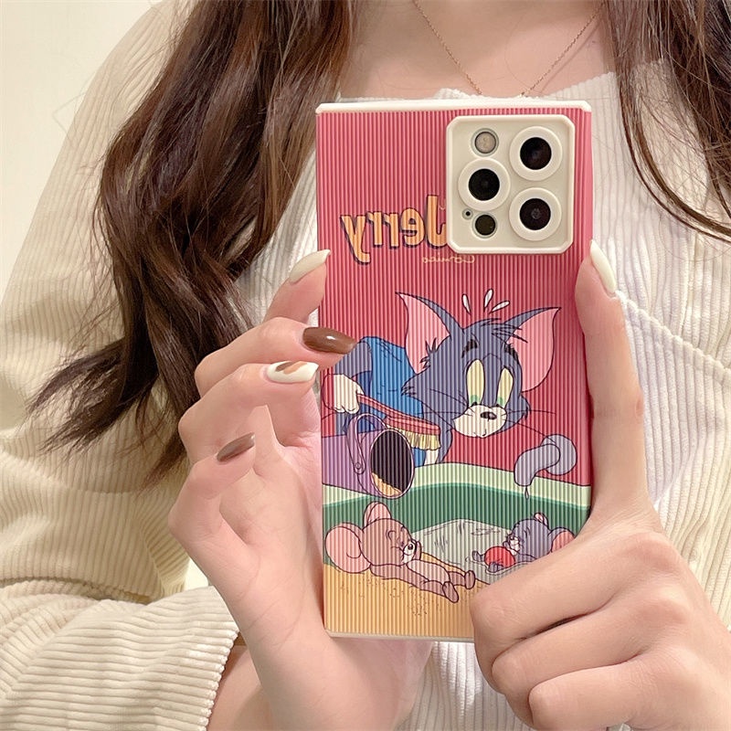 Kucing dan Mouse Pola Tepi Lurus Casing Ponsel untuk iPhone 7 8 Plus 12 13 11 Pro Max X Xs Max Xr Casing Silikon Mskj