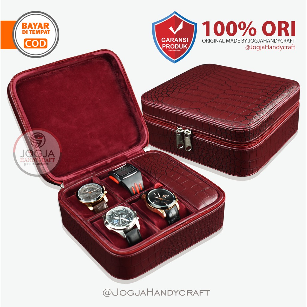 PREMIUM Travel Watch Box / Tempat Jam tangan travel / Kotak Jam Tangan Maroon Croco