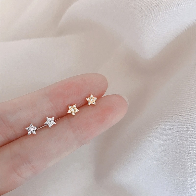 We Flower Korea 14K Emas CZ Zirkon Bintang Stud Anting Untuk Wanita Gadis Elegan Fashion Telinga Perhiasan Hadiah