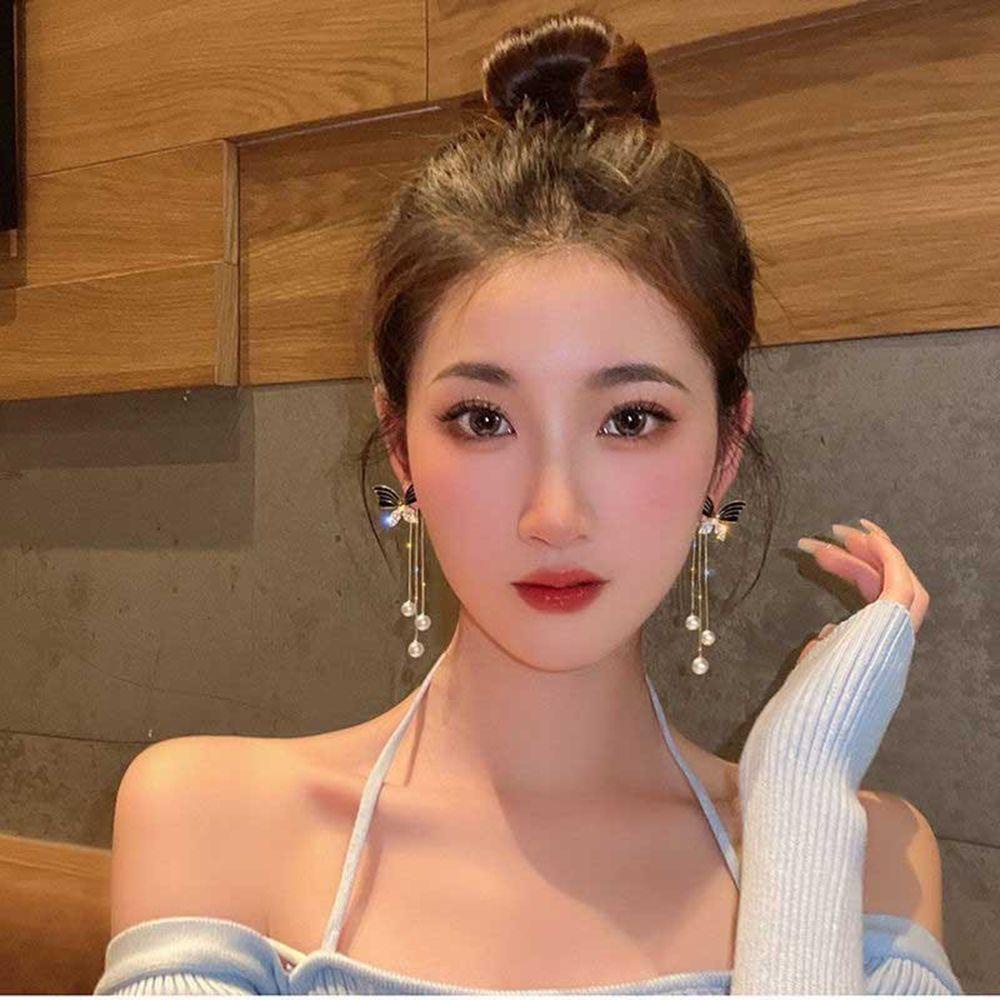 Mxbeauty Anting Menjuntai Kupu-Kupu Temperamen Mewah Hadiah Mutiara Sederhana Elegan Perempuan Gadis Wanita Stud Earrings