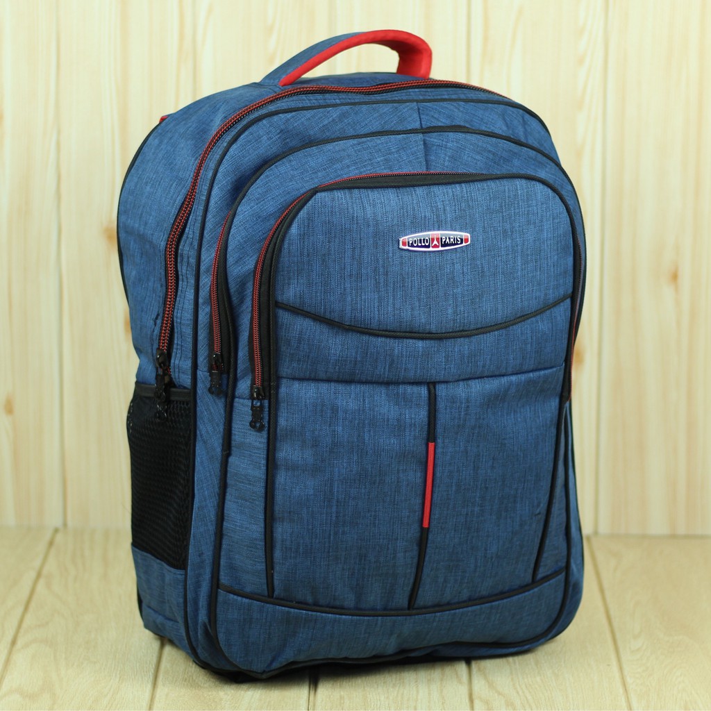 Back Pack Pria Polo 2 Kotak Warna Navy Tas Ransel Cowok Sekolah Keren