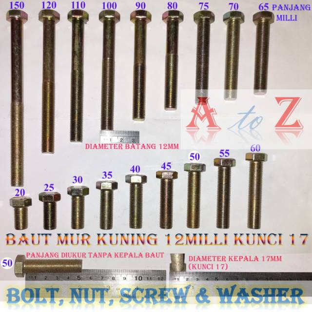 BMK 12x150mm/baut mur kuning 12 x 150 mm