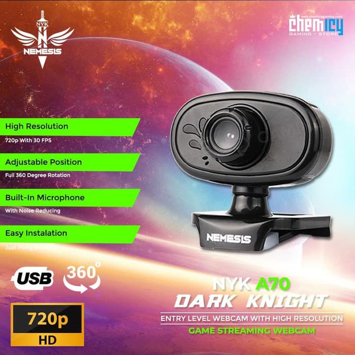 Webcam Streaming NYK A70 Dark Knight HD 720P with Microphone