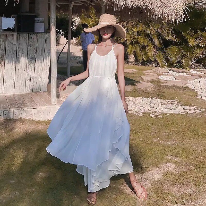 Simply White Maxi Dress (free belt) / Baju Pantai / Dress Pantai
