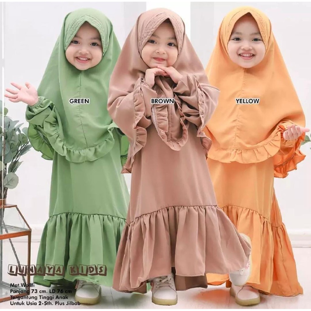 Gamis Anak Lunaya Kids syar'i / baju gamis anak perempuan 3-4 tahun gamis anak terbaru 2021