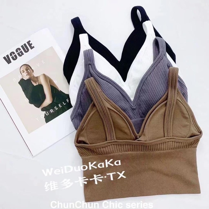 Tank top v neck + cup bra / tanktop basic push up bra import / tanktop korea