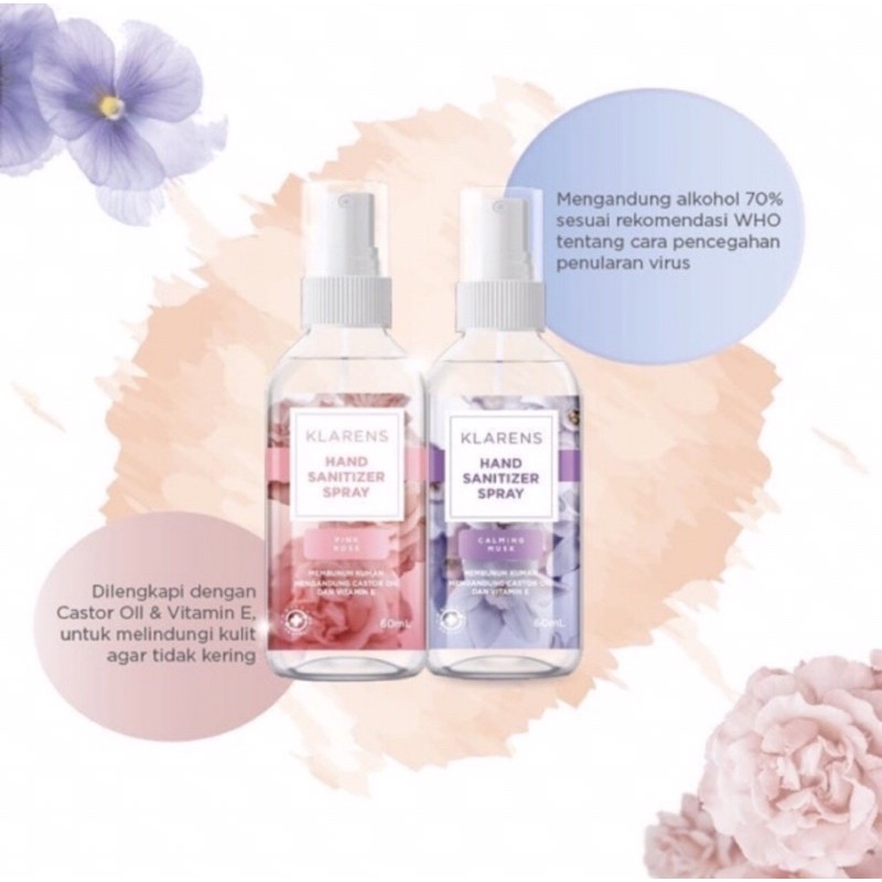 Klarens sanitizer spray 60 ml pink rose | calming musk ( sanitizer untuk seluruh permukaan )