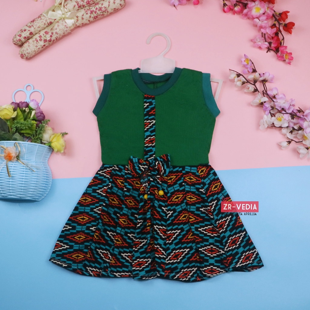 Dress Nabila Uk 1-2 Tahun /Dress Balita Anak Perempuan Murah Baju Dres Batik Adem Pita Grosir Lengan