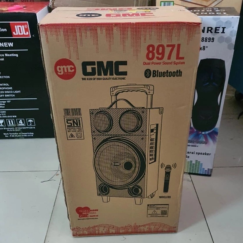 Speaker Karaoke Gmc 897L Speaker terbaru Full Bass Free Mic Wireles 2pcs