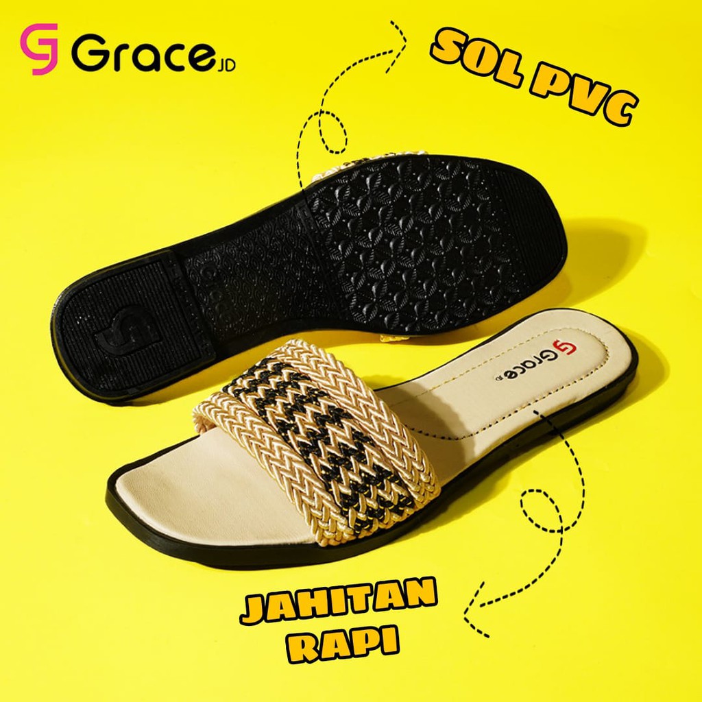 GRACE [ANGELA 01] Sandal Wanita Selop Kepang Teplek/ Sandal Selop Cewek Kepang/ Sandal Slop Kepang