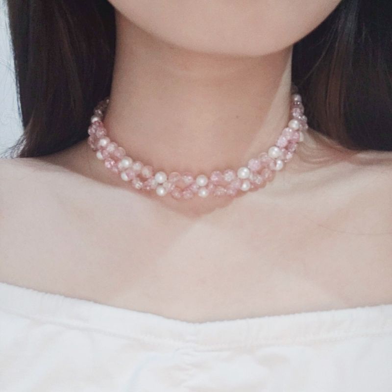 Gemma Luxury Choker Necklace Cracked Beads Crystal Pearl Kalung Mutiara Batu Kaca Pecah Anyam