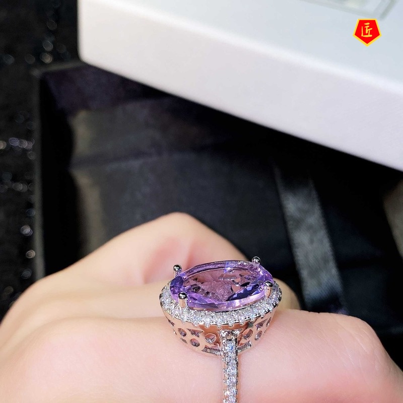 [Ready Stock]Natural Amethyst Micro-Inlaid Diamond Ring