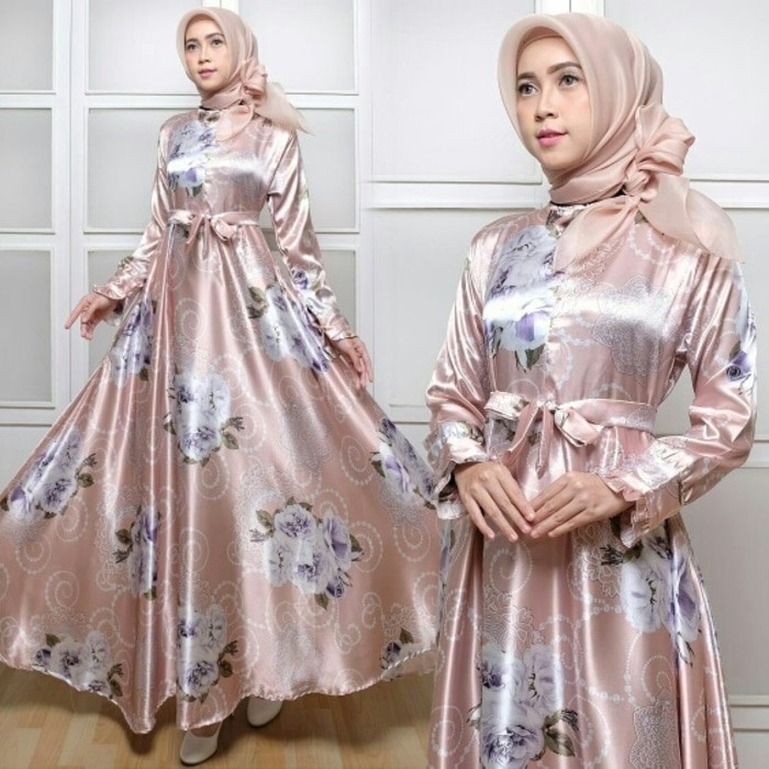 Termurah   MAXI LIDYA Peach Baju Muslim Wanita Gamis Wanita Kekinian Modern