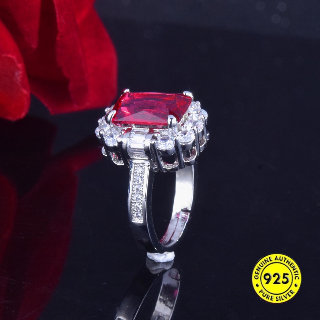 New Ruby Square Diamond Ring Luxury Colored Gems Adjustable Opening