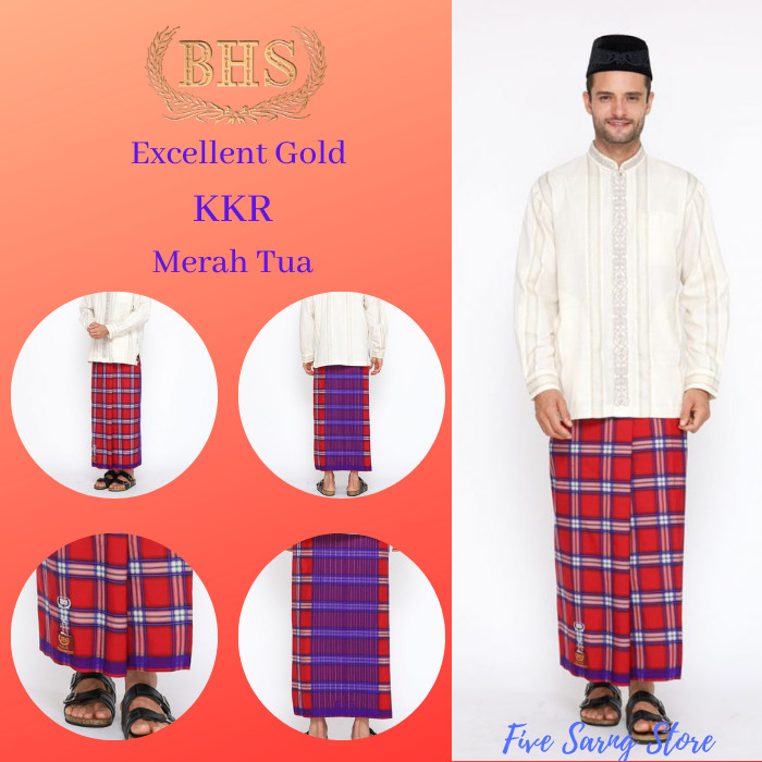 Sarung BHS Original / Sarung Tenun BHS Excellent Gold motif KKR - Merah Tua