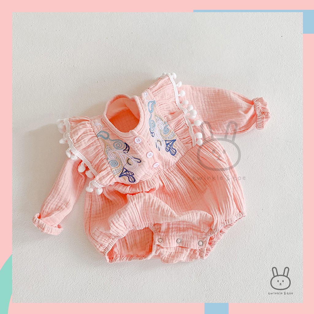 Baju Romper Anak Bayi Perempuan Model Korea / Baby Girl Romper-Merah Muda