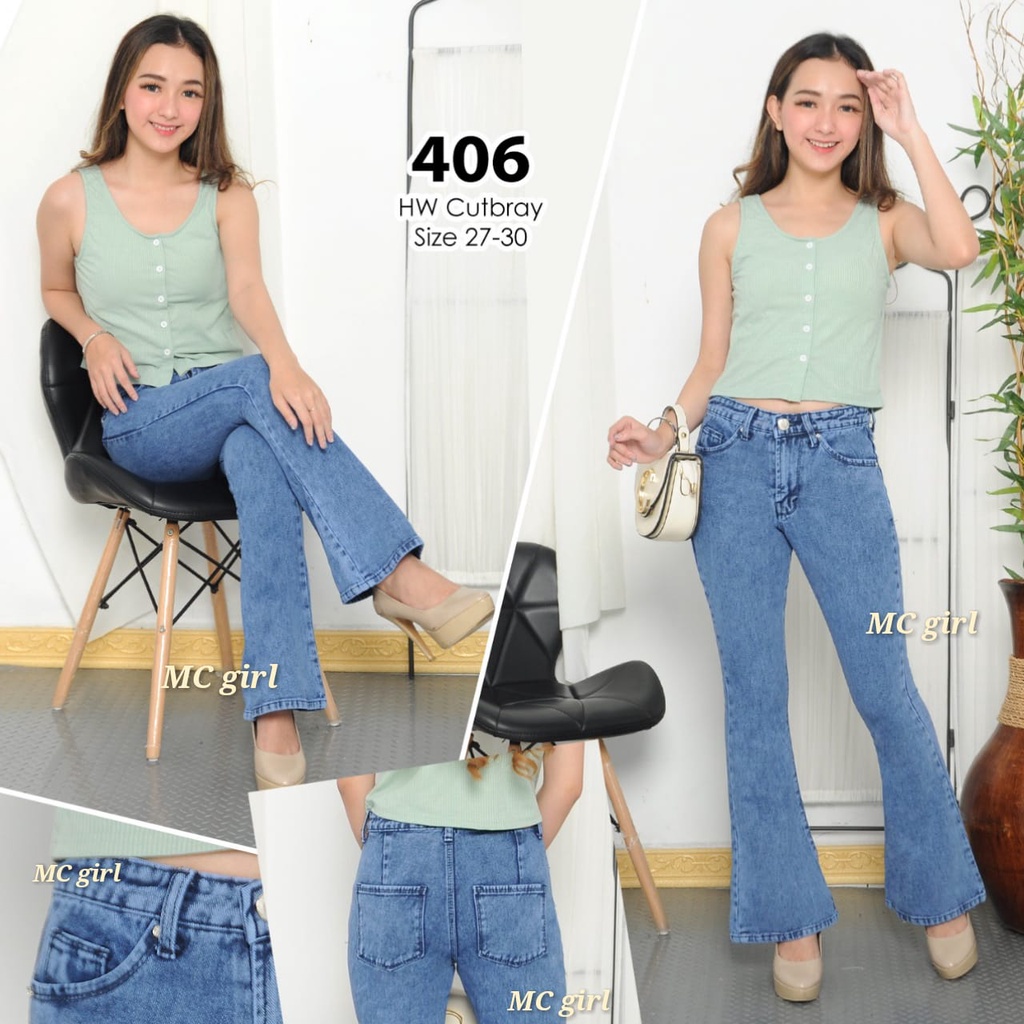 MC girl - Celana Jeans Premium Cutbray Highwaist Non-stretch Snow Wanita