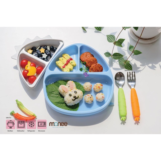 MONEE Dinosaur Silicone Suction Food Plate (Piring Makan Silikon Anak Bayi)