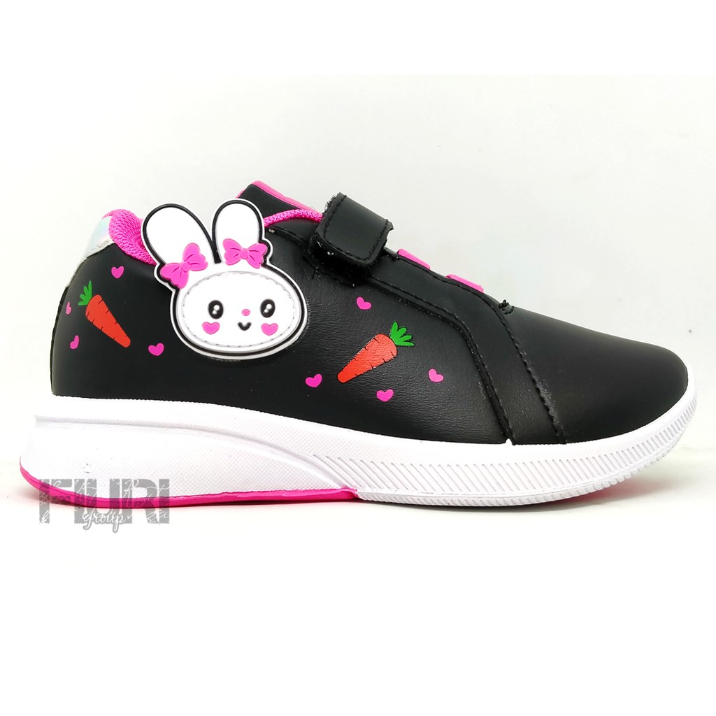 FIURI - ANDO ORIGINAL - CUTE BUNNY PEREKAT 29-32 HITAM PINK - SEPATU SNEAKERS KANVAS SOL KARET ANAK KECIL PEREMPUAN  - SEPATU KELINCI KETS LUCU FASHION TRENDY - SEPATU SEKOLAH PAUD TK KRETEKAN PEREKAT CEWEK MURAH PROMO DISKON BONUS KAOS KAKI