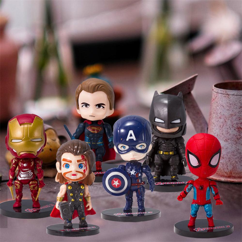 Timekey Mainan Action Figure Model The Avengers Iron Man Batman Spiderman Marvel Justice League Alliance Untuk Dekorasi Kue K6O3