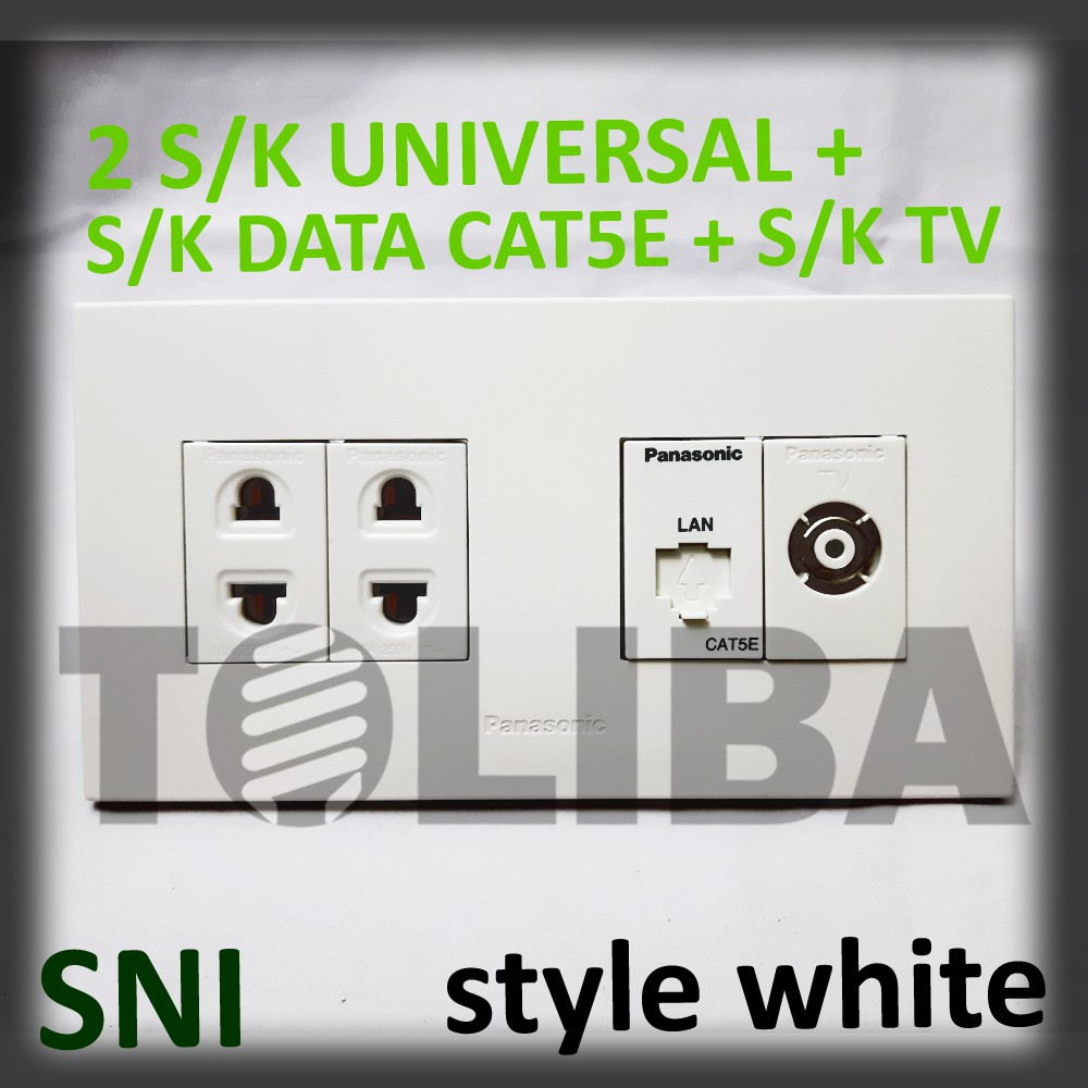 stopkontak tv + stop kontak data cat5e + 2 s/k universal minimalis style white ib panasonic sni