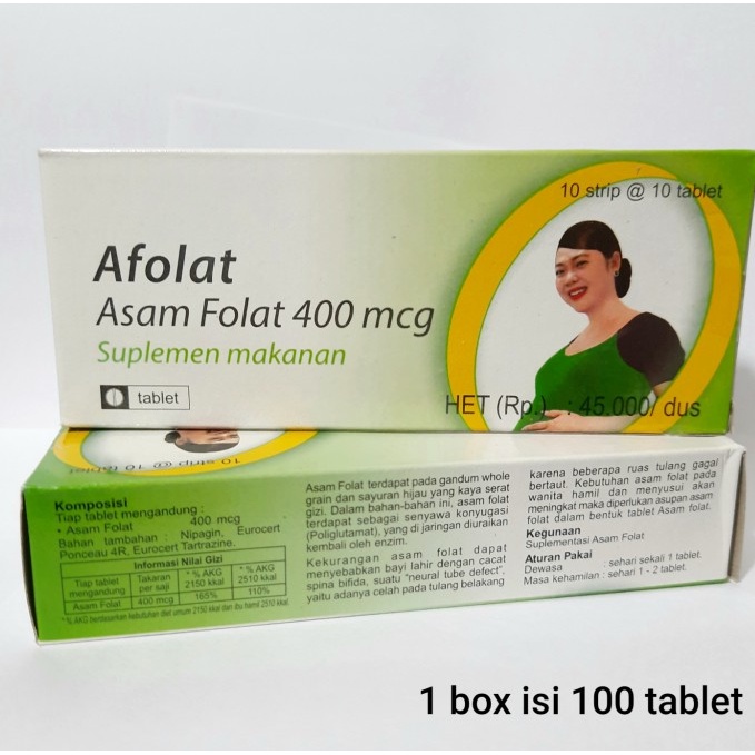 AFOLAT ASAM FOLAT 400 mcg BOX ISI 10 STRIP 100 TABLET / SUPLEMEN WANITA HAMIL / PROMIL